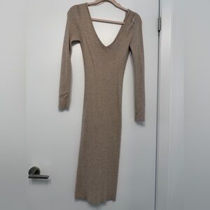 Dynamite Long-Sleeve V-Neck Maxi Dress in Taupe